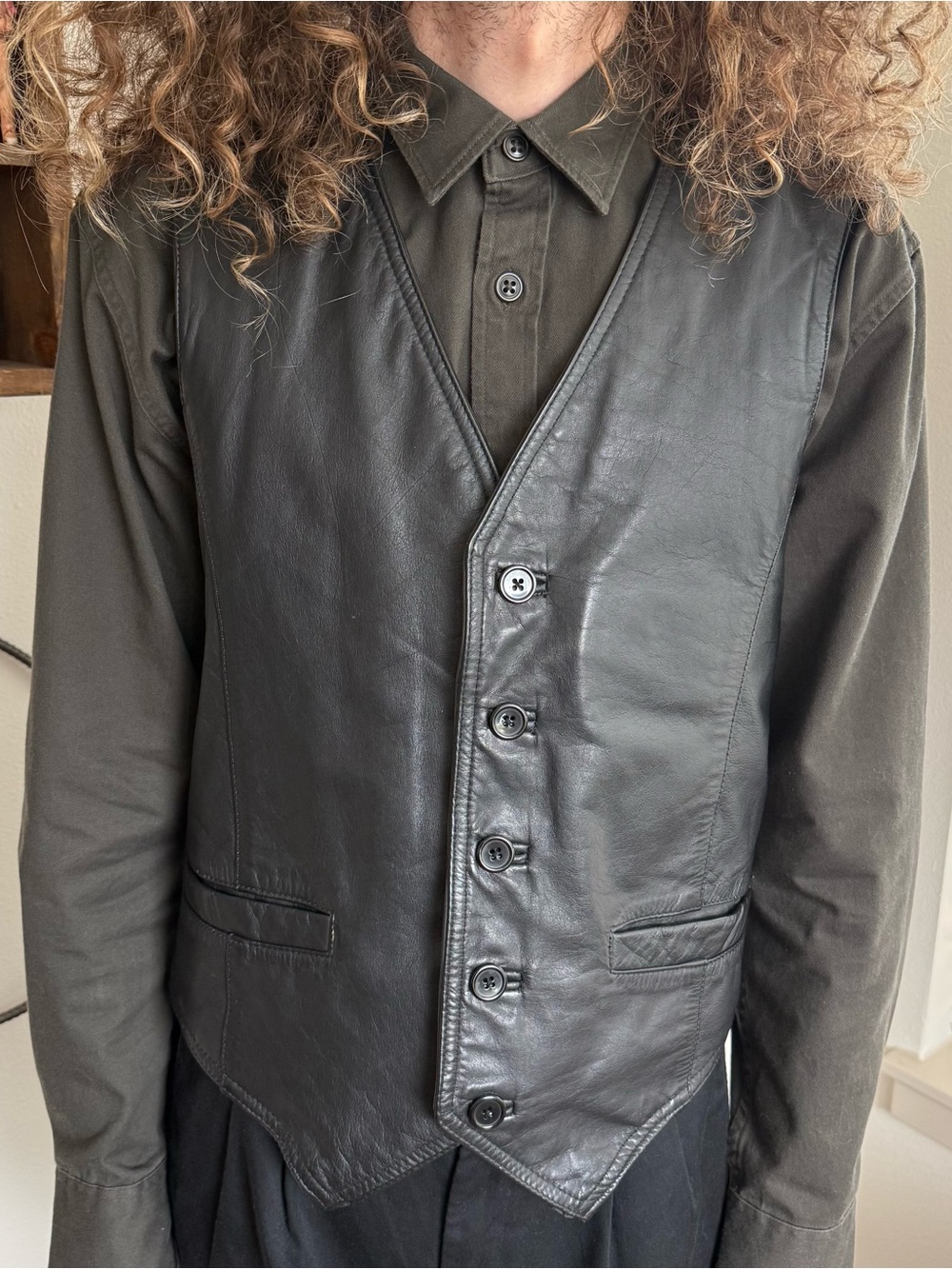 Vintage 80s 90s Black Leather V-Neck Vest Wilsons Open Road ~ Size Medium